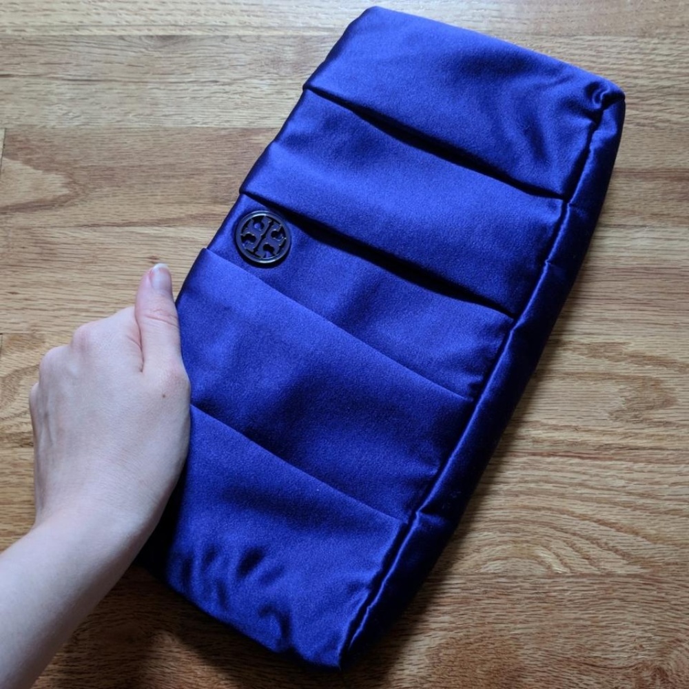 Tory Burch Kendrick Large Purple Satin Clutch